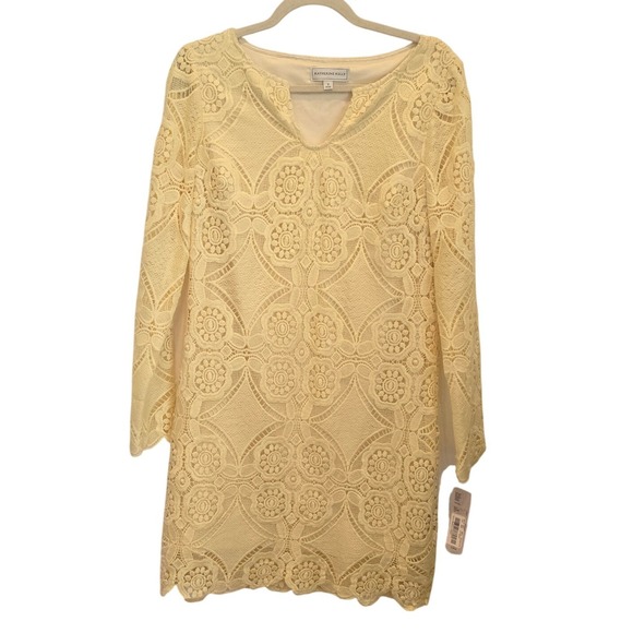 Katherine Kelly Dresses & Skirts - Katherine Kelly Yellow Lace Crochet Shift Dress Long Sleeve Sz 2 Cocktail Preppy